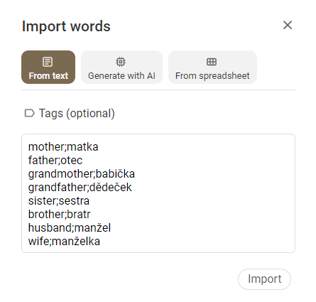 import words